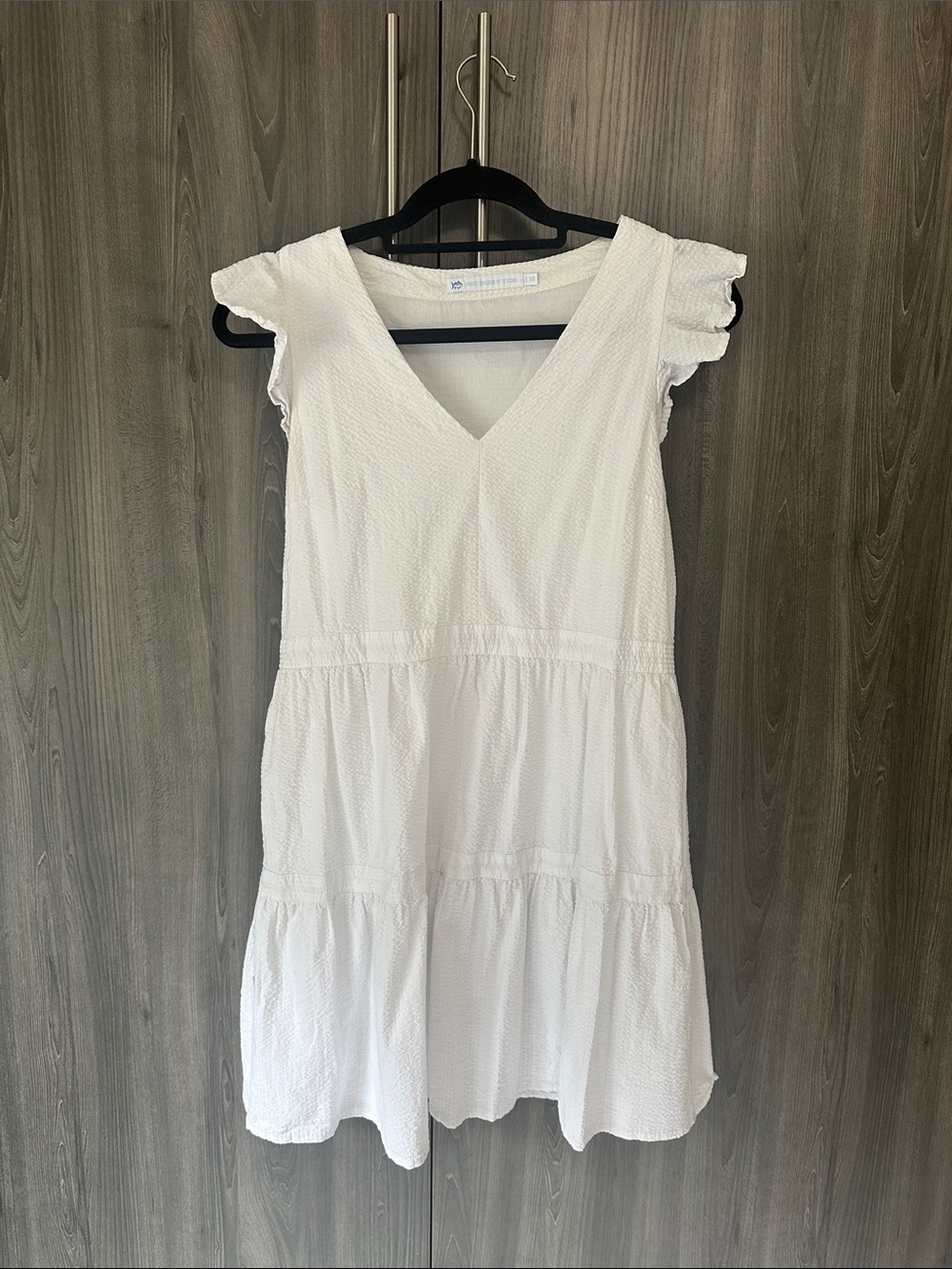 Southern Tide White V‑Neck Mini Dress with Flutter Sleeves